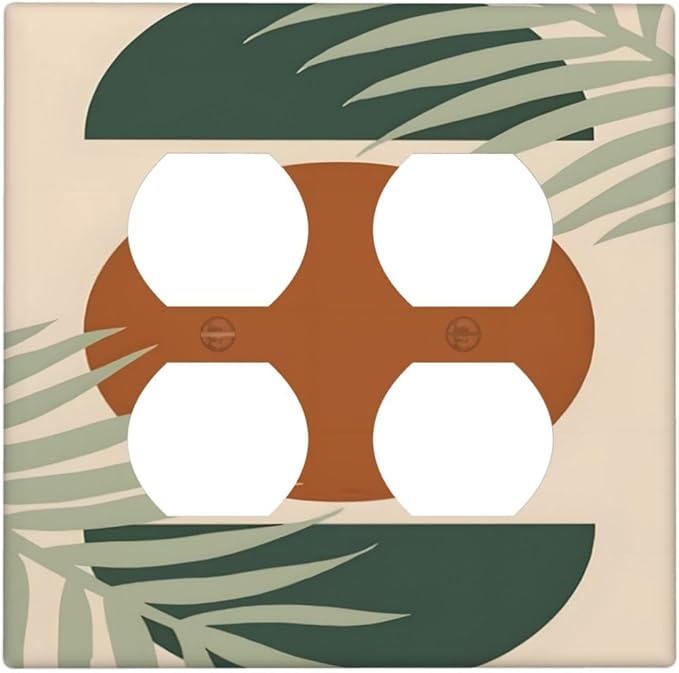 Outlet Covers Vintage Boho Sun Leaf 2 Gang Decorative Light Switch Cover Double Duplex Wall Plates Switch Plates Electrical Socket Covers for Bathroom Bedroom Decor