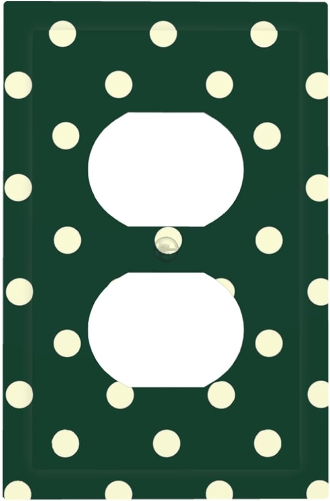 Hunter Green Polka Dot Duplex Wall Plate - 1-Gang Standard US Size Retro Preppy Outlet Covers, Vintage Emerald Dot for All Room Home Decor