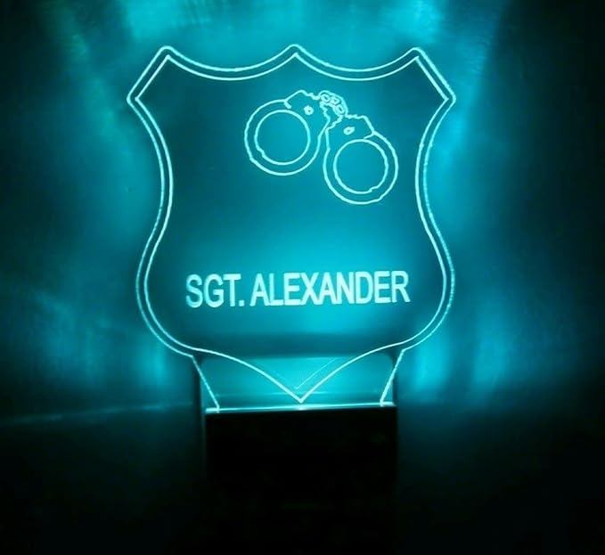 Night Light Multi Color Personalized LED Plug-in, Ultra-Slim Touch Night Light Smart Dusk to Dawn Sensor, Kids Children's Bedroom Kitchen Bathroom Hallway Play Room Variations (Police Badge)