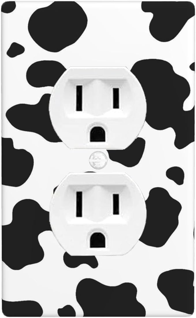 1-Gang Duplex Wall Plate, Black White Cow Print Pattern Outlet Cover, Rustic Western Farmhouse Decor for Kitchen Mudroom