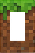 Pixel Style Gamer Themed Grass Block Decorative Outlet Covers 1 Gang Single Rocker Light Switch Cover Plate Wall Plates GFCI Faceplate for Kids Room Office Home Decor