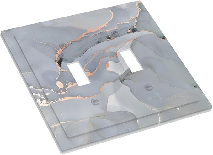 Gray And Gold Marble Abstract Luxury Print Decorative Switch Plates 2 Gang Double Toggle Outlet Light Switch Cover Wall Plate Electrical Faceplate for Bathroom Kitchen Bedroom Decor