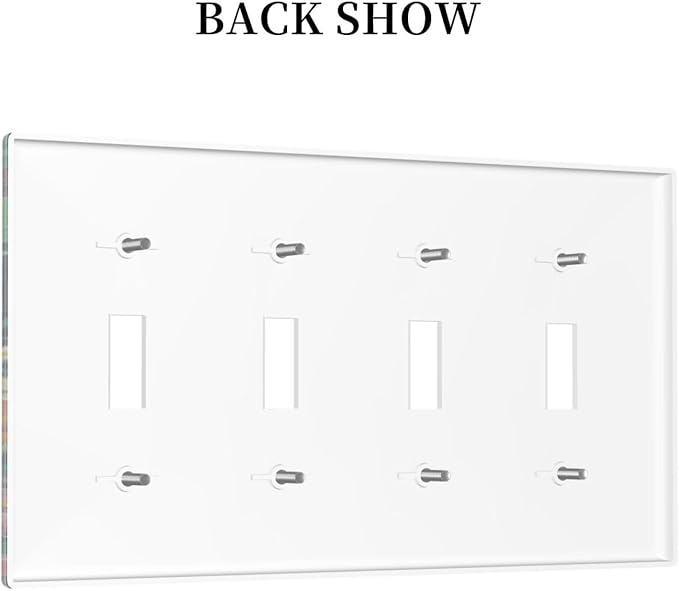 Decorative Switch Plate Cover with Wildflowers & Stars Botanical Floral Art Design 4 Gang Artistic Wall Plate Unique Quad Toggle Light Switch Covers for Garden Theme Wall Decor