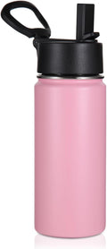 Volhoply Kids Insulated Water Bottle with Straw,16oz Stainless Steel Cold Water Bottles for School,BPA-Free Metal Wide Mouth Cups with Handle Lid,Reusable Double Wall Vacuum Sport Flask(Pink,1)
