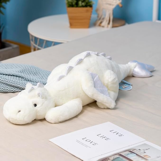 Weighted Dragon Stuffed Animal, Soft and Sturdy Weighted Stuffed Animals for Kids and Adults, Medium White Dragon Stuffed Animal(35.4" 5Lbs)