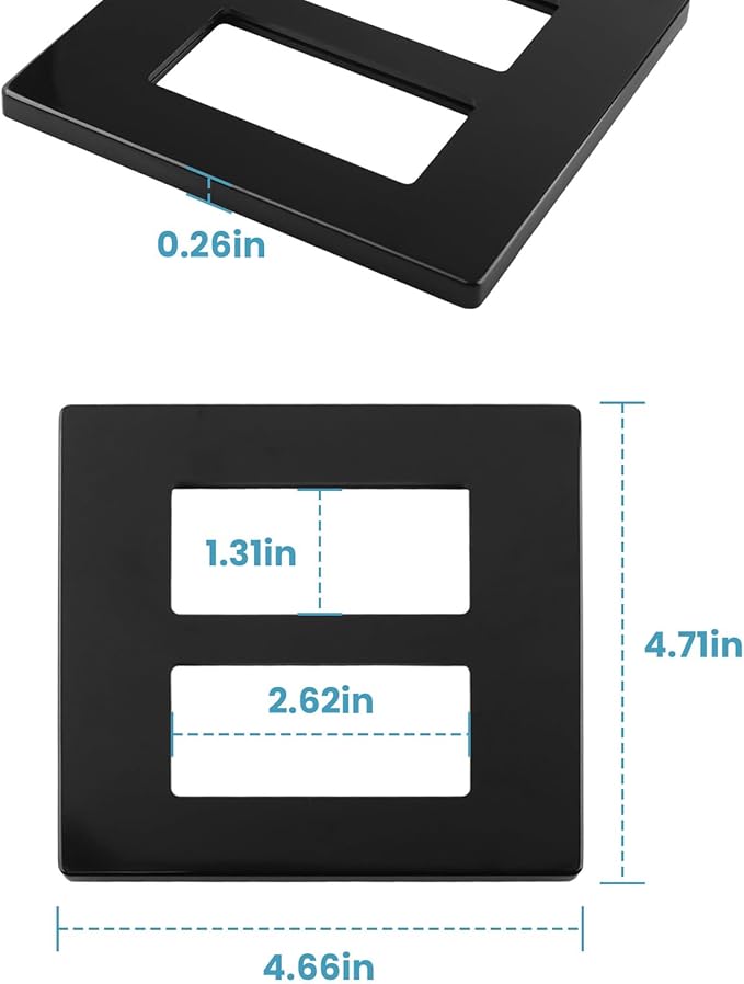 Matte Black 2-Gang Screwless Decorative Wall Plates, Wall Plate Child Safe Outlet Cover, Unbreakable Polycarbonate Thermoplastic for Leviton 80309-SE, Screw Smooth Face Switch Plates, 3-Pack