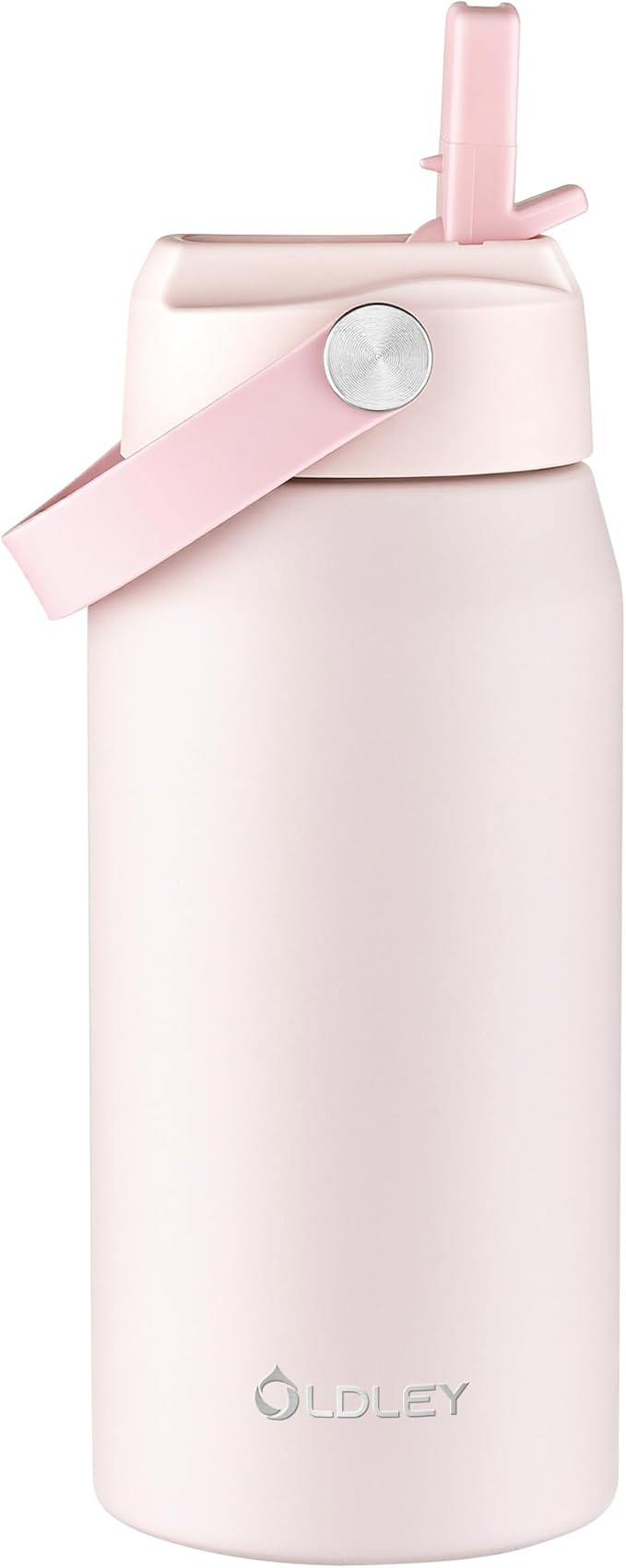 Oldley 18oz Insulated Water Bottle with Straw, Stainless Steel Water Bottle for Sports, Travel, School, BPA-Free Sports Bottles for Adult Kids, Leak-Proof, Pink