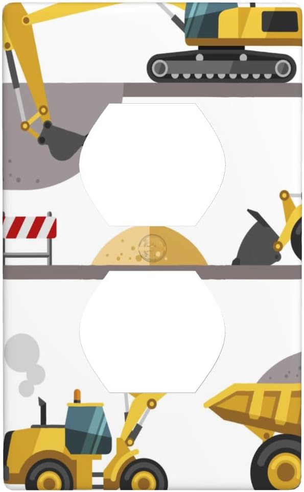 Construction Truck 1-Gang Duplex Wall Plate, Excavator Truck Vehicle Outlet Cover for Boys Kids Room, Playroom & Bedroom