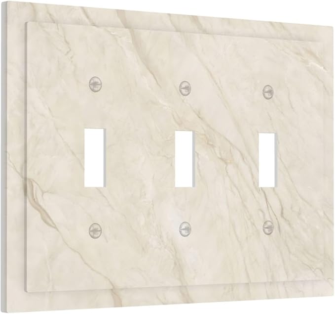 White Taupe Marble Abstract Luxury Decorative Switch Plates 3 Gang Wall Plate Triple Toggle Light Switch Cover Faceplate Electrical Wall Panels for Bathroom Kitchen Home Decor