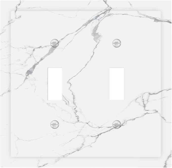 Luxurious White Marble Abstract Print Decorative Switch Plates 2 Gang Double Toggle Outlet Light Switch Cover Wall Plate Electrical Faceplate for Bathroom Kitchen Bedroom Decor
