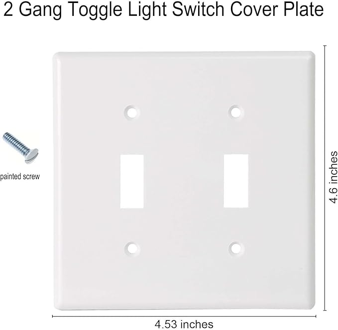 ZEFTV Toggle Light Switch Wall Plates 2-Gang Switch Electrical Cover Plate Unbreakable Thermoplastic Faceplate, White (2 Pack)