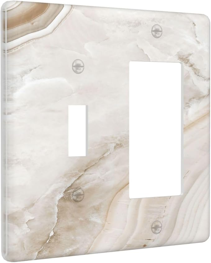 Outlet Covers Beige Marble Pattern 1 Toggle 1 Rocker Combination Decorative Wall Plate Light Switch Cover Plate Electrical Switch Plates for living Room Bedroom Decor