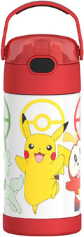 THERMOS FUNTAINER Water Bottle with Straw - 12 Ounce - Kids Stainless Steel Vacuum Insulated Water Bottle with Lid,Pokémon,(Pack of 6)