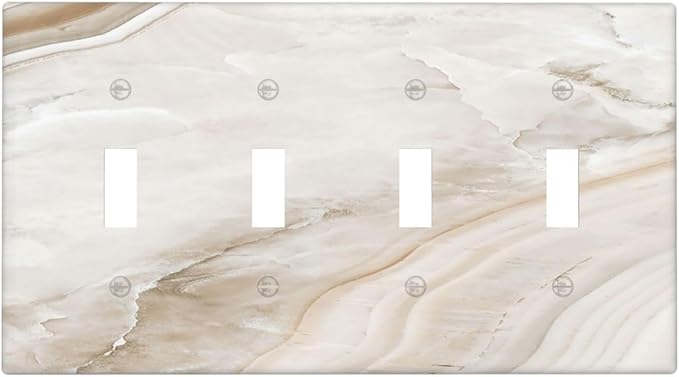 Light Switch Covers Beige Marble Pattern Quad Toggle 4 Gang Wall Plate Electrical Faceplate Decorative Switch Plates for living Room Bedroom Decor