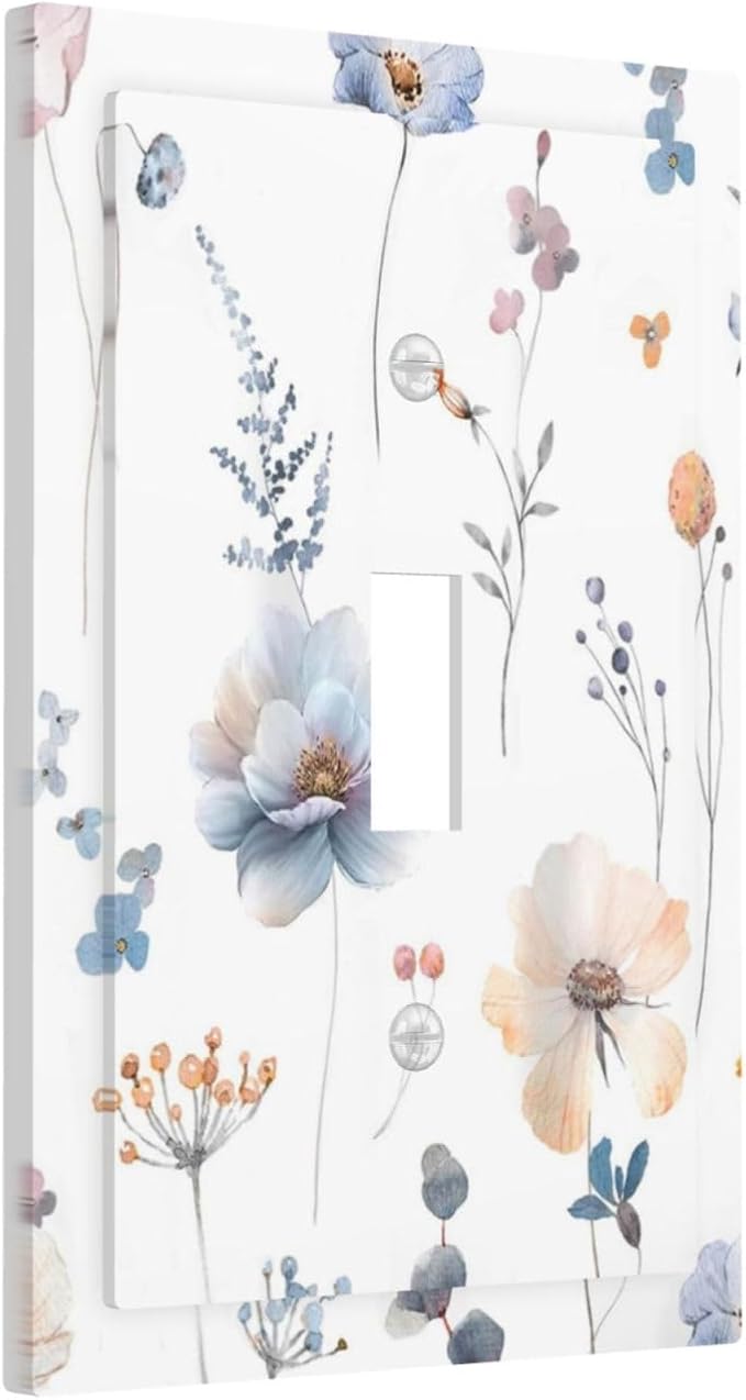 Wildflowers Plant Leaves Floral Berry Decorative Light Switch Cover 1 Gang Single Toggle Device Electrical Faceplate Switchplates Decorator Outlet Wall Plate for Bed Room Living Room Decor