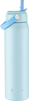 Oldley 32oz Insulated Water Bottle with Straw, Stainless Steel Water Bottle for Sports, Travel, School, BPA-Free Sports Bottles for Adult Kids, Leak-Proof, Light Blue
