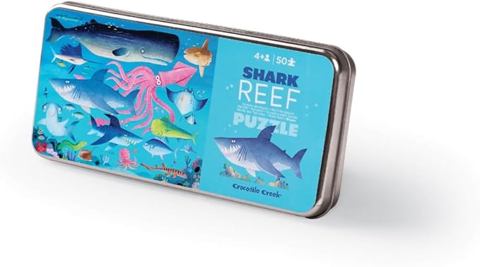 Crocodile Creek 50-Piece Jigsaw Puzzle - Fun Table or Floor Puzzles for Kids Ages 4-6 and Up - Includes Heavy-Duty Shaped Box for Storage - Shark Reef - 12" x 8" Finished
