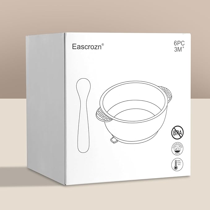 Eascrozn 3 Pack Baby Bowls with Suction and 3 Pack Baby Spoons, BPA Free, Silicone Baby Feeding Set for Babies Toddler Kids, Microwave and Dishwasher Safe