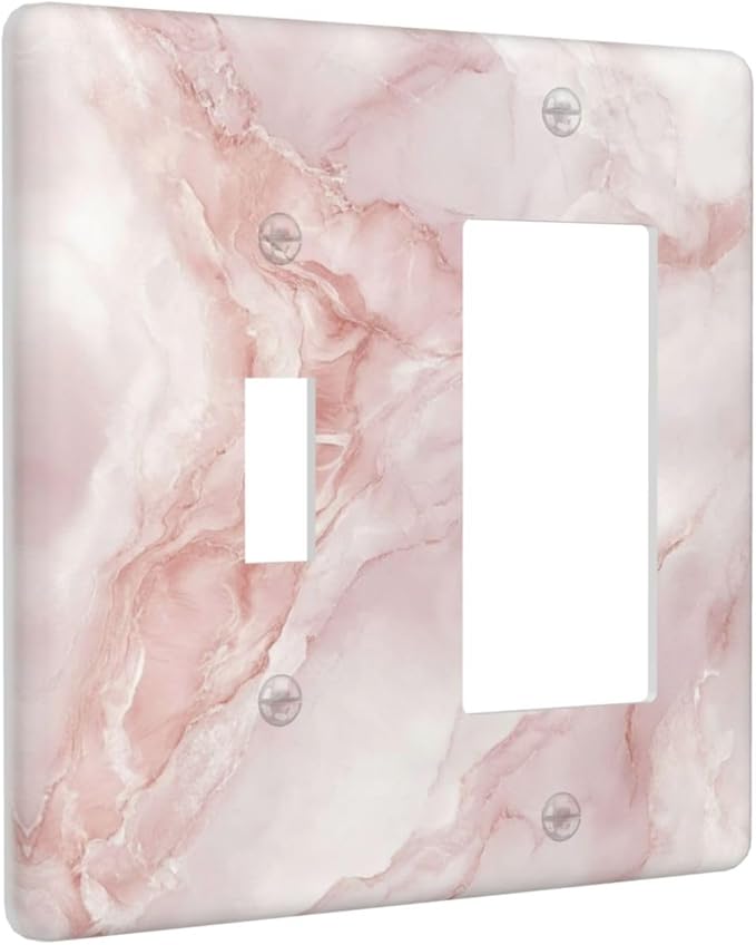 Light Switch Cover Plate Pinkish-White Marble Abstract Luxury Elegant 2 Gang Toggle Rocker Combo Wall Plates Decorative Switch Plates and Outlet Covers Socket Cover for Bathroom Home Decor