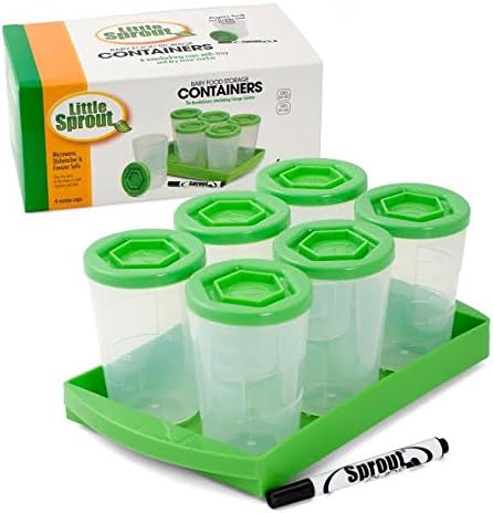 Baby Food Storage Containers with Write What You Want Lids, 6 Pack - 4oz Reusable, Stackable, Leakproof Plastic Jars w Tray- Freezer, Microwave & Dishwasher Safe-BPA/PVC Free, Safe Babyfood, Gift