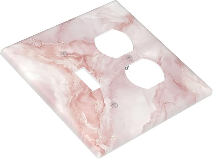 Light Switch Cover Plate Pinkish-White Marble Abstract Luxury Elegant 2 Gang Outlet Covers 1 Toggle 1 Duplex Socket Cover Wallplates Electrical Switch Plate Covers for Bathroom Home Decor