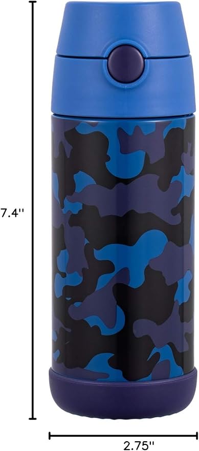 Snug Insulated Kids Water Bottle with Straw & Spout – Double-Wall Stainless Steel, Leakproof, Easy-Flip Lid – For School, Travel, Toddlers & Big Kids - Blue Camo, 12oz