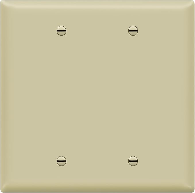 ENERLITES Double Blank Device Wall Plate, Gloss Finish, Mid-Size 2-Gang 4.88" x 4.92", Unbreakable Polycarbonate Thermoplastic, UL Listed, 8802M-I, Ivory