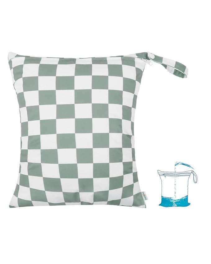babygoal Waterproof Wet Dry Bag for Swimsuits,Travel, Food Storage, Stroller, Daycare, Baby Diapers, Yoga, Beach, Pool, Wet Clothes-Bean Green Lattice