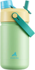 12 oz Kids Insulated Water Bottle for School: 2-in-1 Straw Spout Lid, Leakproof, BPA-Free, Keep Cold 24H, Reusable Stainless Steel Cup for Travel, Camping, Birthday Gift for Boys Girls (Pine Sprout)