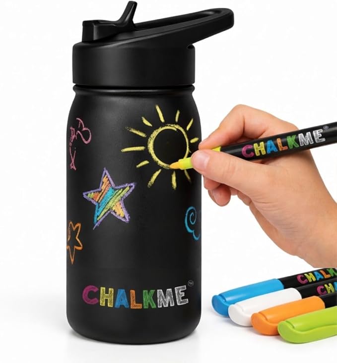 Kids Water Bottle 11.9oz Stainless Steel Vacuum Insulated with Washable Markers Included, Decorate Your Own Water Bottle, Dishwasher Safe, Easter Basket Stuffers for Boys & Girls
