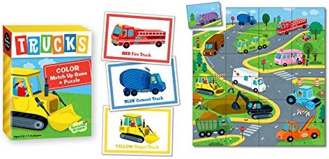 Peaceable Kingdom Floor Puzzle and Matching Game 2 in 1 Educational Activity for Kids 2 Years and Up - Trucks
