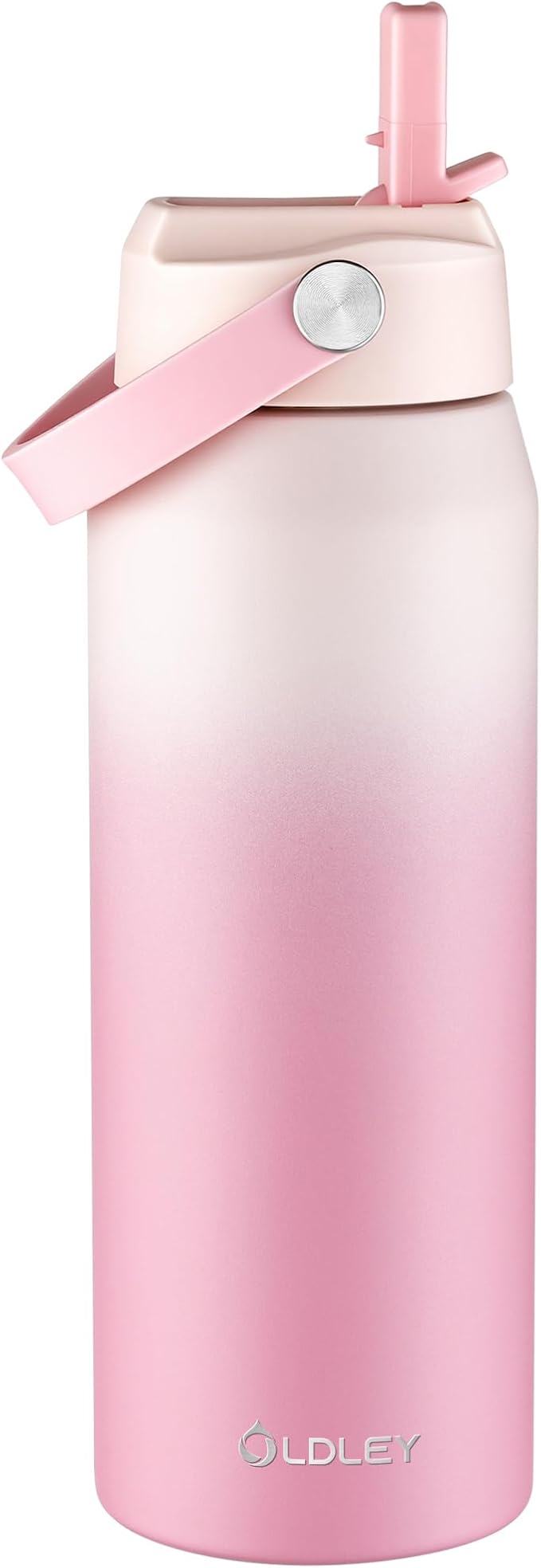 Oldley 24oz Insulated Water Bottle with Straw, Stainless Steel Water Bottle for Sports, Travel, School, BPA-Free Sports Bottles for Adult Kids, Leak-Proof, Pink-Red