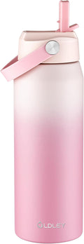 Oldley 24oz Insulated Water Bottle with Straw, Stainless Steel Water Bottle for Sports, Travel, School, BPA-Free Sports Bottles for Adult Kids, Leak-Proof, Pink-Red