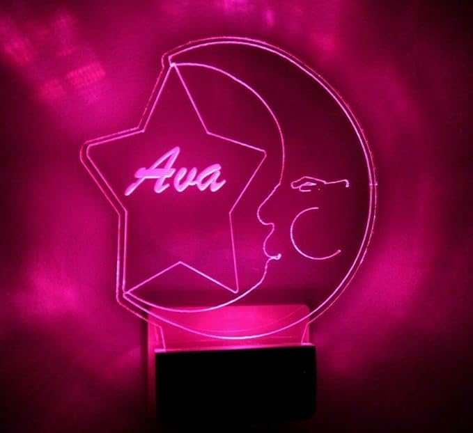 Night Light Multi Color Personalized LED Plug-in, Ultra-Slim Touch Night Light Smart Dusk to Dawn Sensor, Kids Children's Bedroom Kitchen Bathroom Hallway Play Room Variations (Moon and Star)