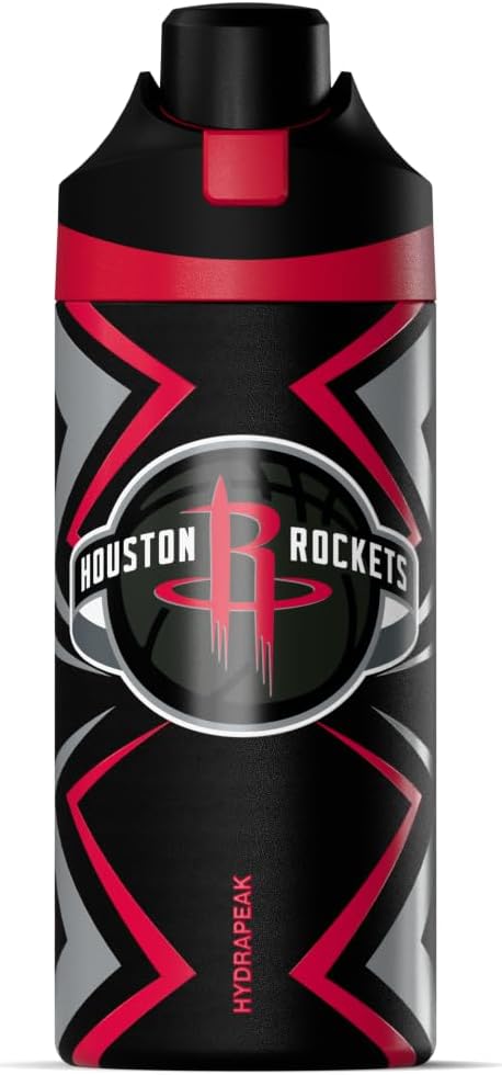Hydrapeak x NBA Officially Licensed Houston Rockets Oasis 20 oz Insulated Kids Water Bottle, Stainless Steel Water Bottle Kids with Chug Lid, Push Button