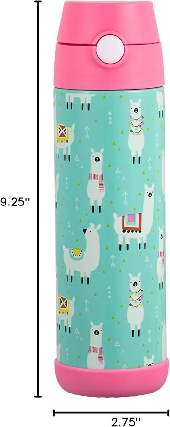 Snug Insulated Kids Water Bottle with Straw & Spout – Double-Wall Stainless Steel, Leakproof, Easy-Flip Lid – For School, Travel, Toddlers & Big Kids - Llamas, 17oz