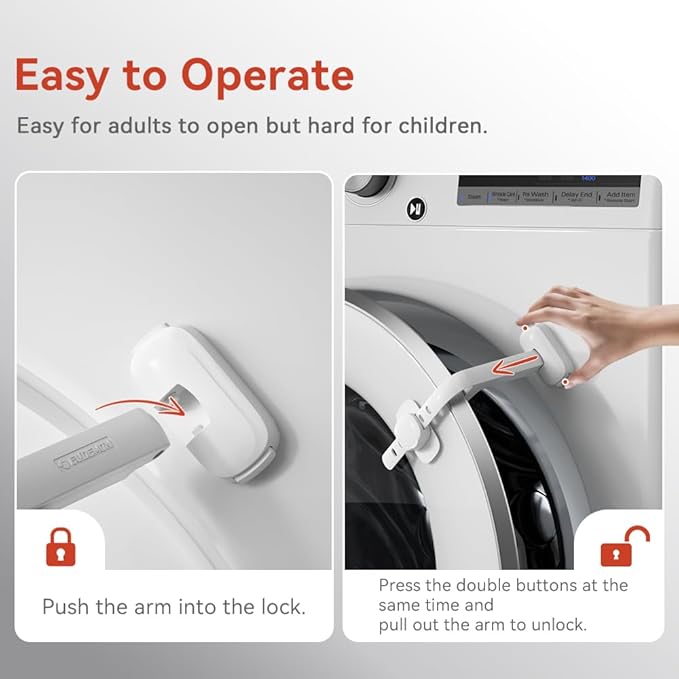 EUDEMON Baby Safety Washer/Dryer Door Stopper,Front Load Washer Door Prop for Kids, Child Washing Machine Door Holder, Safety Door Lock for Washer & Dryer (2 Pack,White)