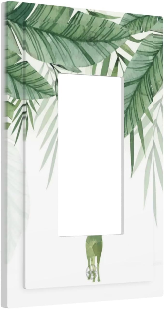 Deer Banana Leaves Palm Trees Green Plants Decorative Outlet Covers 1 Gang Single Rocker Light Switch Cover Plate Wall Plates GFCI Faceplate for Bed Room Living Room Decor