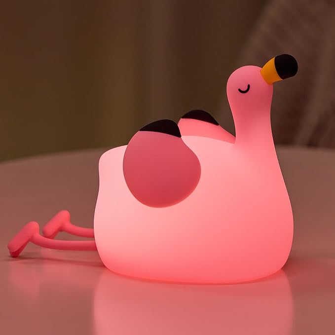 Pink Flamingo Night Light for Kids, Dimmable Silicone LED Baby Nursery Night Light, Funny Nightlight Girls Trendy Gifts, Rechargeable Bedside Lamp Kawaii Pink Decor for Bedroom Home Office