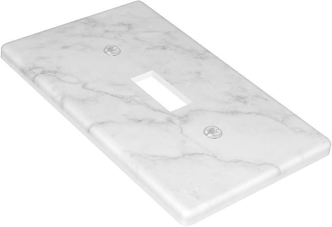 Faux White Marble Printed Light Switch Cover Plates Decorative Single Toggle Wall Plate, 1 Gang Lightswitch Cover