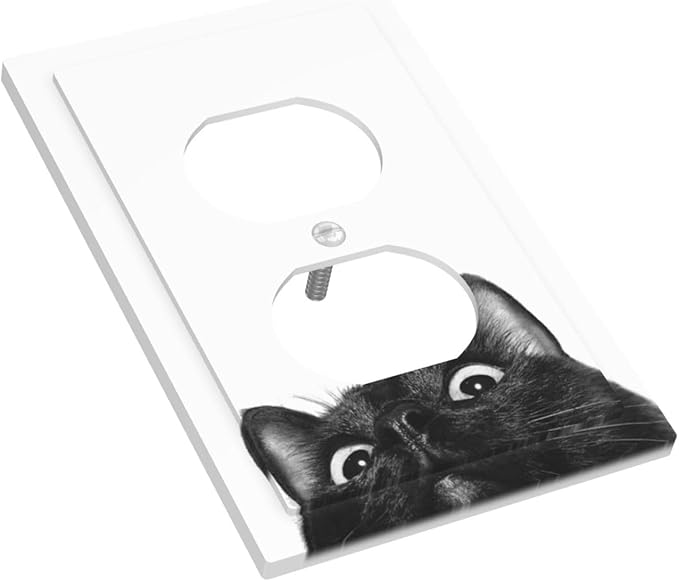 Peeping Black Cat Cute Animals Outlet Covers 1 Gang Duplex Light Switch Cover Decorative Switch Plates Electrical Receptacle Faceplate Wall Plate for Kids Room Home Decor