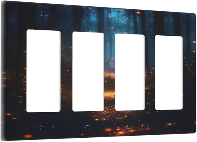 Decorative Art Light Switch Covers Enchanted Glowing Forest 4 Gang Rocker Decora Outlet Covers Electrical Faceplate GFCI Wall Plate for Home Decor