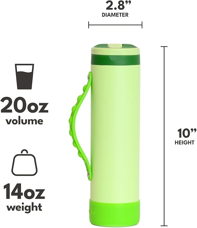Elemental Iconic Kids Water Bottle for School - 100% Leak-Proof Insulated Water Bottles with Straw Lid & Pop-It Handle for Boys & Girls - Triple-Wall Insulated & BPA-Free, 20oz – Island Green