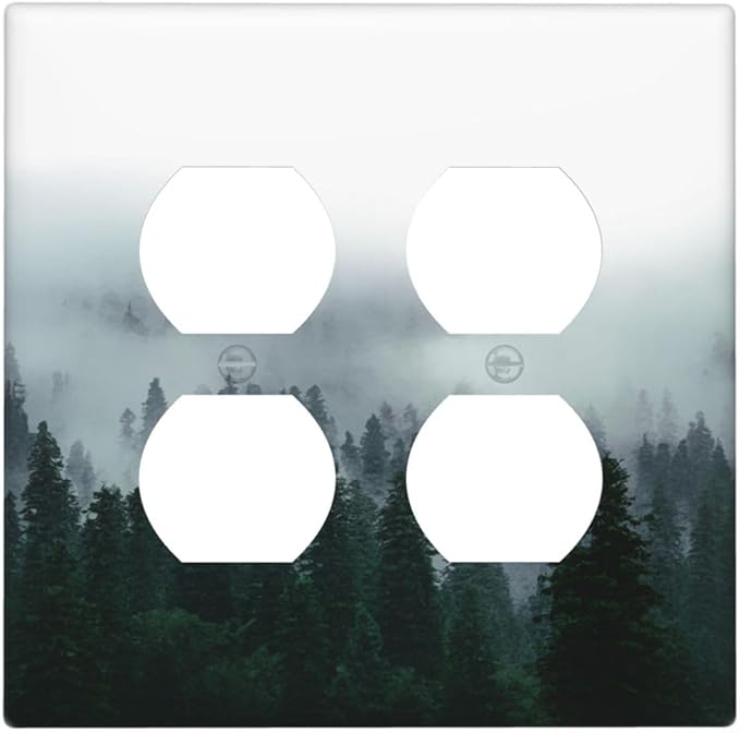 Forest Pine Forest Foggy Mountain Natural Scenery Outlet Covers 2 Gang Double Duplex Decorative Light Switch Covers Electrical Wallplates Socket Faceplate for Bed Room Living Room Decor