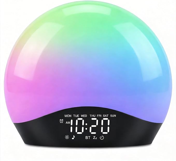 JALL Sunrise Alarm Clock for Bedrooms with White Noise Sound Machine, Wake Up Light Alarm Clocks for Heavy Sleepers & Kids, Dual Alarms, Nightlight, Sleep Timer, Bluetooth Speaker