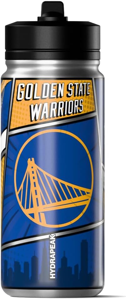 Hydrapeak x NBA Golden State Warriors 20 oz Stainless Steel Water Bottle, Officially Licensed Double Wall Insulated Sports Bottle with Straw Lid, Reusable Leakproof Gift for Kids & Adults