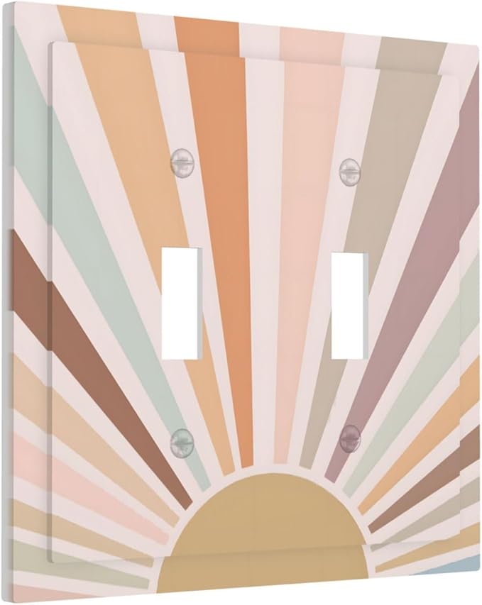 Boho Sun Rainbow Retro Aesthetic Abstract Art Sunrise Sunset Decorative Switch Plates 2 Gang Double Toggle Outlet Light Switch Cover Wall Plate Electrical Faceplate for Kids Room Bedroom Decor