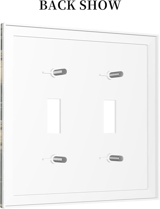 Decorative Light Switch Cover Plate Cute Gold Mushtroom Green Plant Leaf 2 Gang Outlet Covers Double Toggle Wall Plates for Electrical Outlets Switch Plate Covers Faceplate for Home Decor