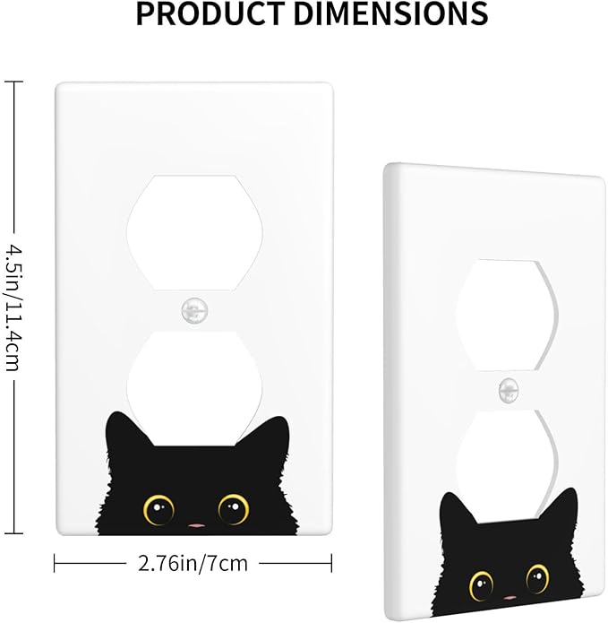 Cute Cat Black Outlet Covers Decorative Electrical Outlets Duplex Outlet 1-Gang Wall Plate Receptacle Wall Outlet Cover