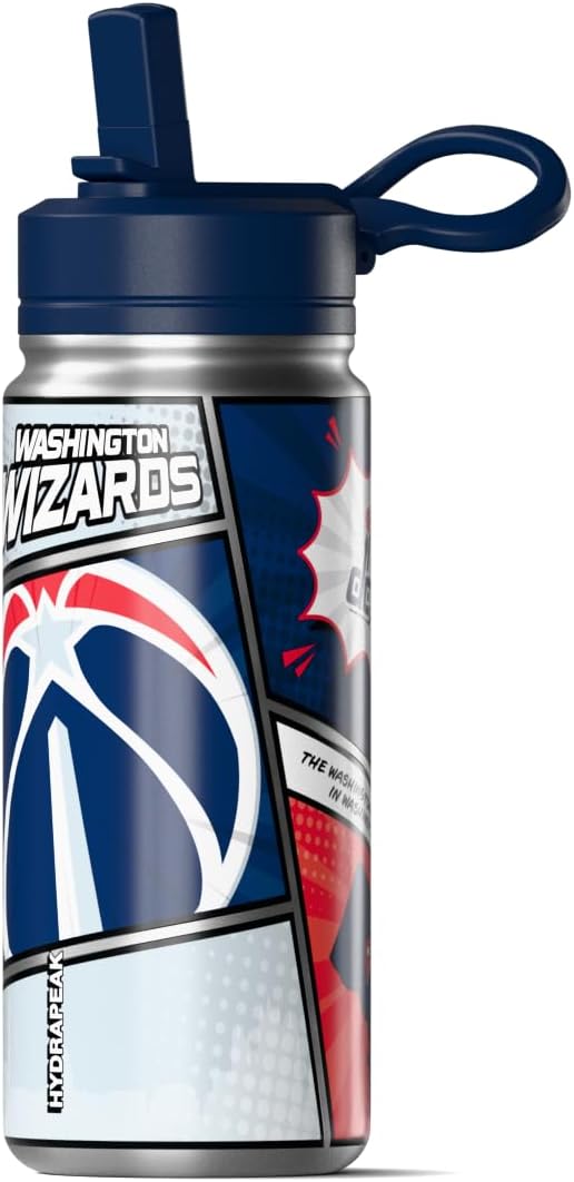 Hydrapeak x NBA Washington Wizards 20 oz Stainless Steel Water Bottle, Officially Licensed Double Wall Insulated Sports Bottle with Straw Lid, Reusable Leakproof Gift for Kids & Adults